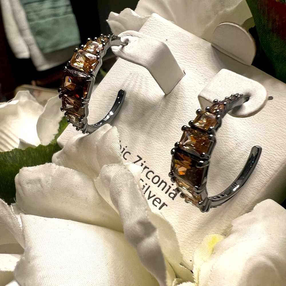 Silver Earrings and Ring Smokey Sapphire